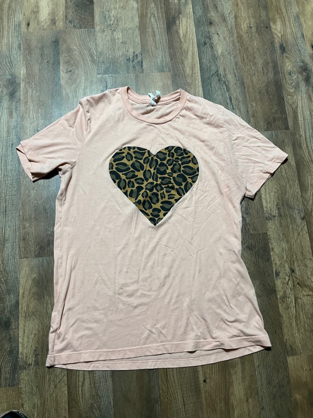 Bella Canvas Light Pink Tee with Leopard Heart